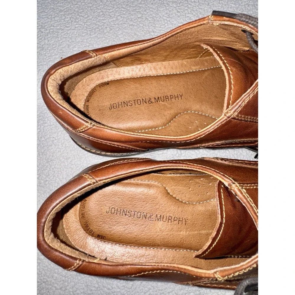 Johnston & Murphy Brown Leather Apron Toe Derby Shoes Men's 10.5 M Lace Up